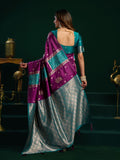 Deep Purple Soft Silk Gold Zari Weaving Saree With Fancy Pumpum  Saree With Blouse Piece