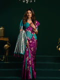 Deep Purple Soft Silk Gold Zari Weaving Saree With Fancy Pumpum  Saree With Blouse Piece