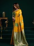 Yellow Soft Silk Gold Zari Weaving Saree With Fancy Pumpum  Saree With Blouse Piece