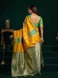 Yellow Soft Silk Gold Zari Weaving Saree With Fancy Pumpum  Saree With Blouse Piece