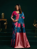 Blue Soft Silk Gold Zari Weaving Saree With Fancy Pumpum  Saree With Blouse Piece