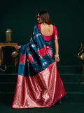 Blue Soft Silk Gold Zari Weaving Saree With Fancy Pumpum  Saree With Blouse Piece