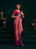 Blue Soft Silk Gold Zari Weaving Saree With Fancy Pumpum  Saree With Blouse Piece