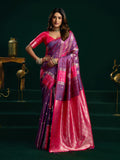 Purple Soft Silk Gold Zari Weaving Saree With Fancy Pumpum  Saree With Blouse Piece