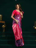 Purple Soft Silk Gold Zari Weaving Saree With Fancy Pumpum  Saree With Blouse Piece