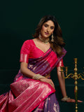 Purple Soft Silk Gold Zari Weaving Saree With Fancy Pumpum  Saree With Blouse Piece