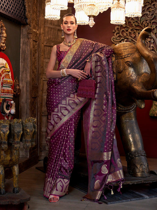 Purple Satin Saree With Blouse Piece