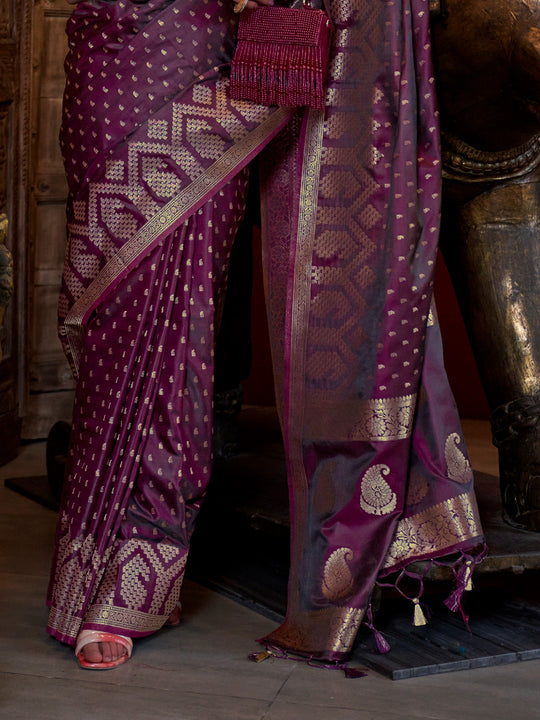 Purple Satin Saree With Blouse Piece