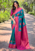 Green Banarasi Silk Blend Saree With Blouse Piece