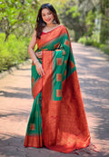 Red Banarasi Silk Blend Saree With Blouse Piece
