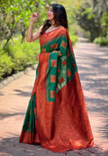 Red Banarasi Silk Blend Saree With Blouse Piece