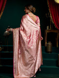 Pink Premium Satin Silk With Gold Zari With Fancy Pumpum Saree With Blouse Piece