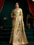 Green Premium Satin Silk With Gold Zari With Fancy Pumpum Saree With Blouse Piece