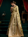Green Premium Satin Silk With Gold Zari With Fancy Pumpum Saree With Blouse Piece