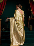Green Premium Satin Silk With Gold Zari With Fancy Pumpum Saree With Blouse Piece