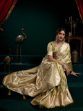 Green Premium Satin Silk With Gold Zari With Fancy Pumpum Saree With Blouse Piece