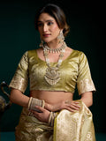 Green Premium Satin Silk With Gold Zari With Fancy Pumpum Saree With Blouse Piece
