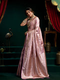 Lavender Premium Satin Silk With Gold Zari With Fancy Pumpum Saree With Blouse Piece