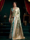 Blue Premium Satin Silk With Gold Zari With Fancy Pumpum Saree With Blouse Piece