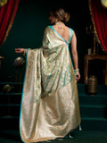 Blue Premium Satin Silk With Gold Zari With Fancy Pumpum Saree With Blouse Piece