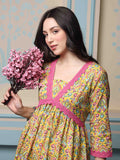 Floral Printed V-Neck Empire Pure Cotton Kurta with Trousers