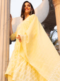 Yellow Geometric Embroidered V-Neck Calf Length Pure Cotton Straight Kurta Set