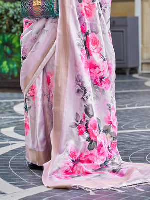 Pink Silk Printed Saree With Blouse Piece