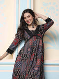V-Neck Floral Printed Empire Pure Cotton A-Line Kurta with Trousers