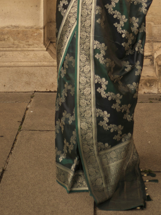 Green Satin Saree With Blouse Piece