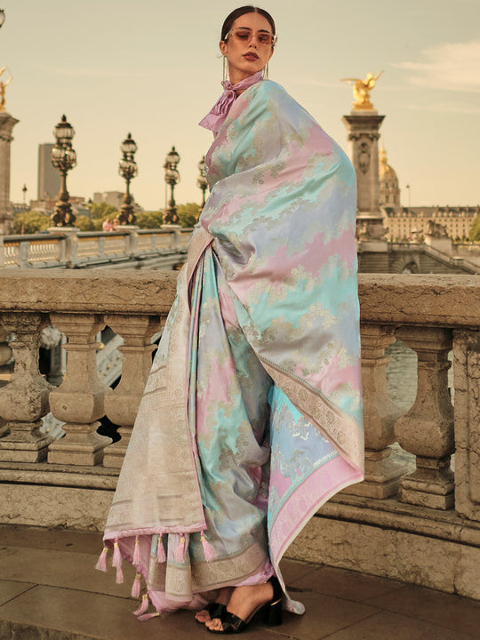 Multicolor Satin Saree With Blouse Piece