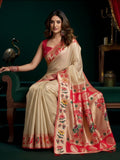 Tissue Paithani Saree Mina With Lotus Zari Border And Stylish Pum Pum Detailing