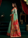 Tissue Paithani Saree Mina With Lotus Zari Border And Stylish Pum Pum Detailing
