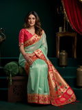 Tissue Paithani Saree Mina With Lotus Zari Border And Stylish Pum Pum Detailing