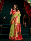 Tissue Paithani Saree Mina With Lotus Zari Border And Stylish Pum Pum Detailing