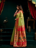 Tissue Paithani Saree Mina With Lotus Zari Border And Stylish Pum Pum Detailing