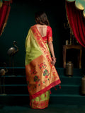 Tissue Paithani Saree Mina With Lotus Zari Border And Stylish Pum Pum Detailing