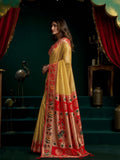 Tissue Paithani Saree Mina With Lotus Zari Border And Stylish Pum Pum Detailing