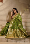 Mehendi Banarasi Silk Blend Saree With Blouse Piece