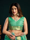 Sea Green Munga Cotton Mina Work Saree With Jari Border Saree With Blouse Piece