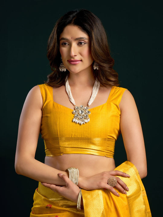 Yellow Munga Cotton Mina Work Saree With Jari Border Saree With Blouse Piece