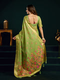 Green Munga Cotton Mina Work Saree With Jari Border Saree With Blouse Piece