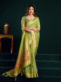 Green Munga Cotton Mina Work Saree With Jari Border Saree With Blouse Piece