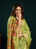 Green Munga Cotton Mina Work Saree With Jari Border Saree With Blouse Piece