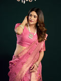 Pink Munga Cotton Mina Work Saree With Jari Border Saree With Blouse Piece