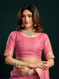Pink Munga Cotton Mina Work Saree With Jari Border Saree With Blouse Piece