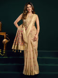 Cream Munga Cotton Mina Work Saree With Jari Border Saree With Blouse Piece