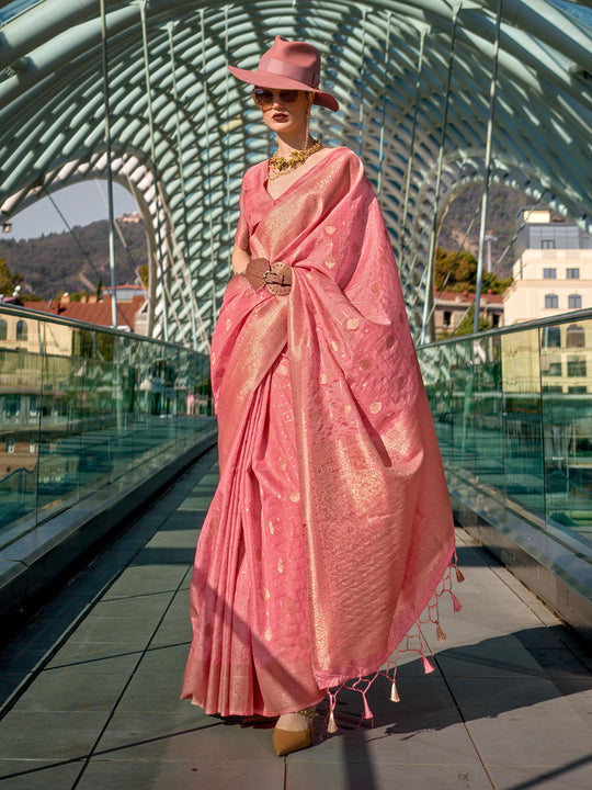 Peach Art Silk Saree With Blouse Piece