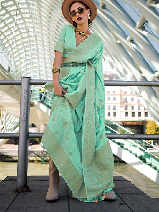 Cyan Art Silk Saree With Blouse Piece