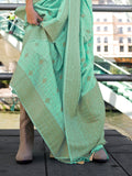 Cyan Art Silk Saree With Blouse Piece