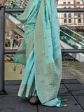Cyan Art Silk Saree With Blouse Piece